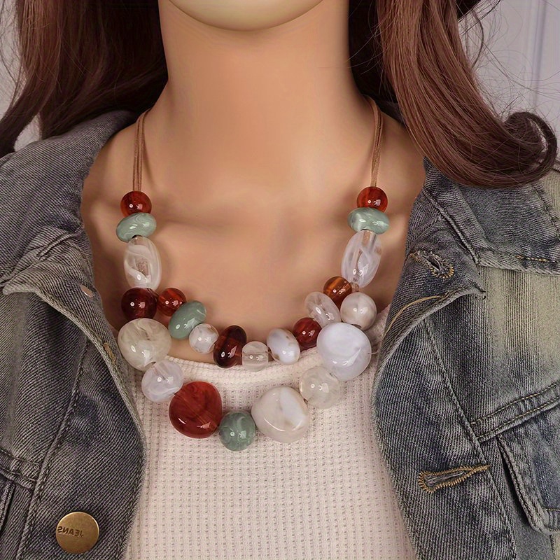 Boho Double Layer Necklace Earthy Tones & Pastel Accents